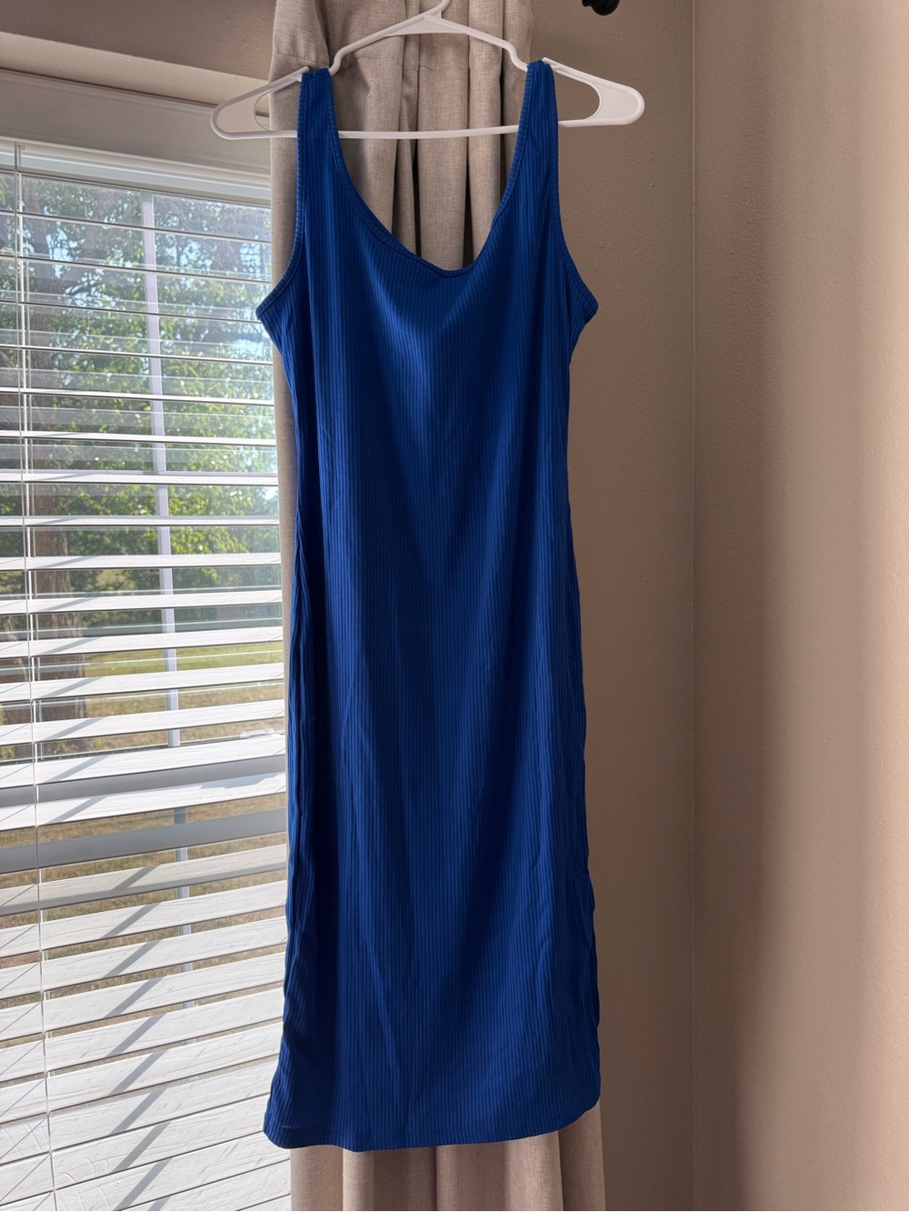 Women's Blue Ribbed Tank Midi Dress